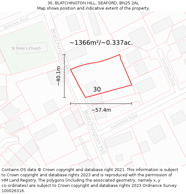 30, BLATCHINGTON HILL, SEAFORD, BN25 2AL: Plot and title map