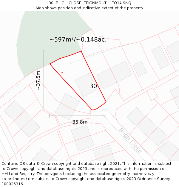 30, BLIGH CLOSE, TEIGNMOUTH, TQ14 9NQ: Plot and title map