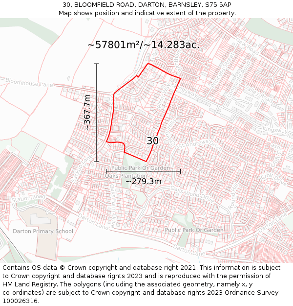 30, BLOOMFIELD ROAD, DARTON, BARNSLEY, S75 5AP: Plot and title map