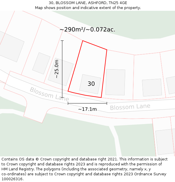 30, BLOSSOM LANE, ASHFORD, TN25 4GE: Plot and title map