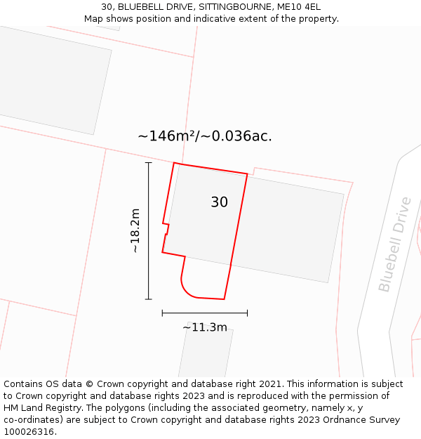 30, BLUEBELL DRIVE, SITTINGBOURNE, ME10 4EL: Plot and title map