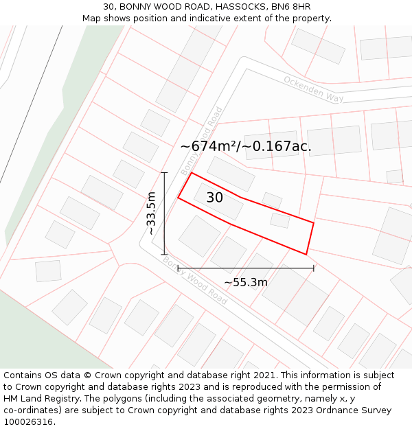 30, BONNY WOOD ROAD, HASSOCKS, BN6 8HR: Plot and title map