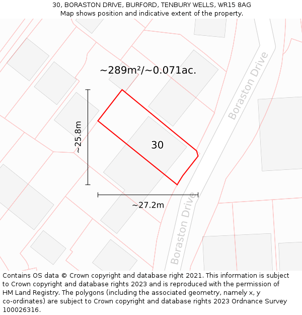 30, BORASTON DRIVE, BURFORD, TENBURY WELLS, WR15 8AG: Plot and title map