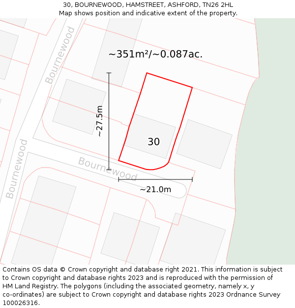 30, BOURNEWOOD, HAMSTREET, ASHFORD, TN26 2HL: Plot and title map