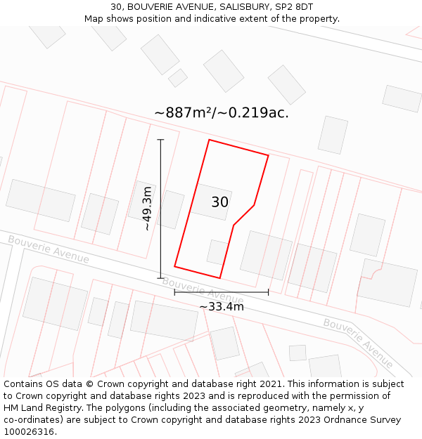 30, BOUVERIE AVENUE, SALISBURY, SP2 8DT: Plot and title map