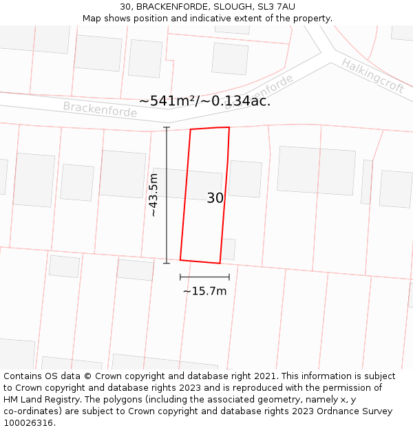 30, BRACKENFORDE, SLOUGH, SL3 7AU: Plot and title map