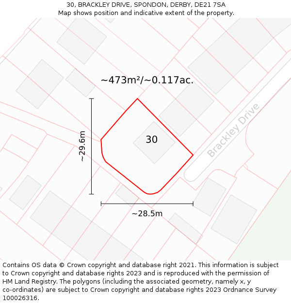 30, BRACKLEY DRIVE, SPONDON, DERBY, DE21 7SA: Plot and title map