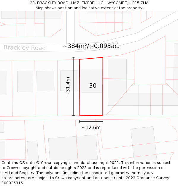 30, BRACKLEY ROAD, HAZLEMERE, HIGH WYCOMBE, HP15 7HA: Plot and title map