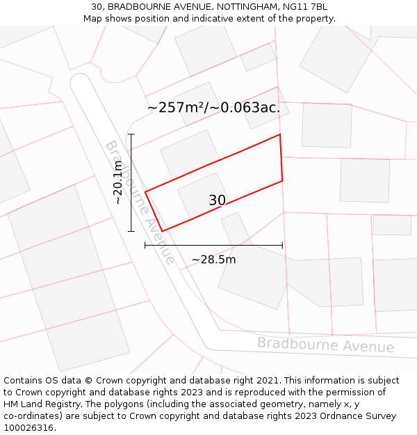 30, BRADBOURNE AVENUE, NOTTINGHAM, NG11 7BL: Plot and title map