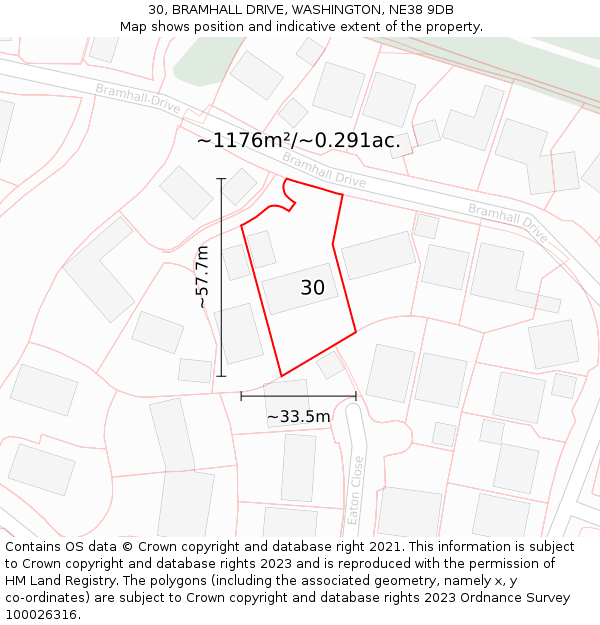 30, BRAMHALL DRIVE, WASHINGTON, NE38 9DB: Plot and title map