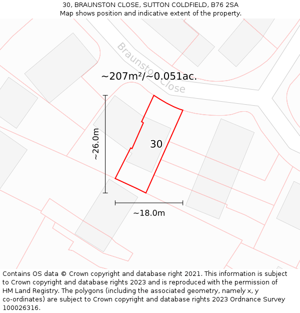 30, BRAUNSTON CLOSE, SUTTON COLDFIELD, B76 2SA: Plot and title map