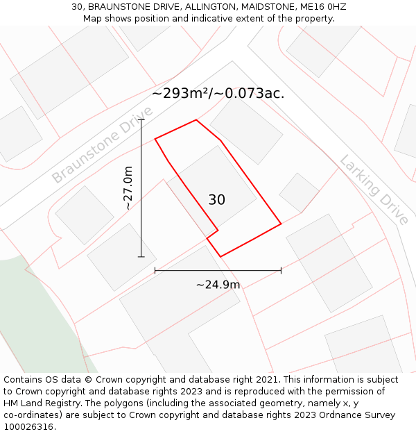 30, BRAUNSTONE DRIVE, ALLINGTON, MAIDSTONE, ME16 0HZ: Plot and title map