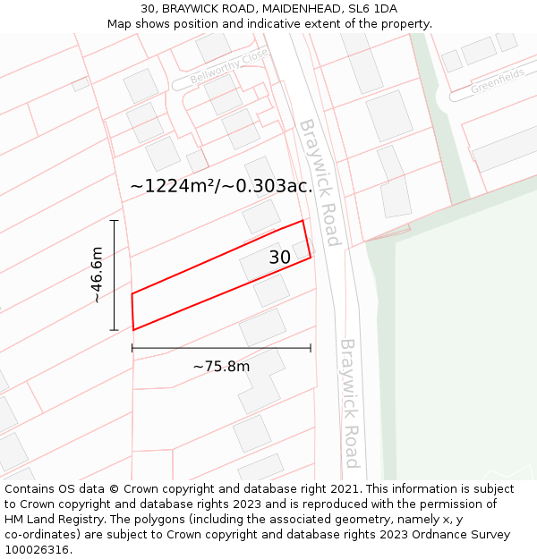 30, BRAYWICK ROAD, MAIDENHEAD, SL6 1DA: Plot and title map