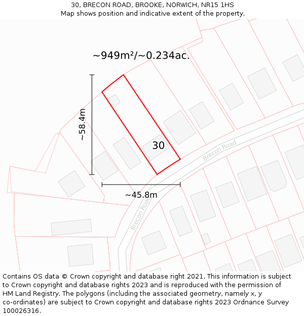 30, BRECON ROAD, BROOKE, NORWICH, NR15 1HS: Plot and title map