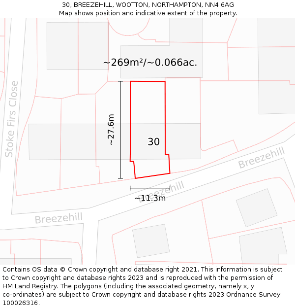 30, BREEZEHILL, WOOTTON, NORTHAMPTON, NN4 6AG: Plot and title map