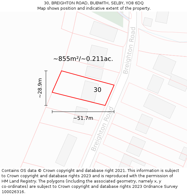 30, BREIGHTON ROAD, BUBWITH, SELBY, YO8 6DQ: Plot and title map