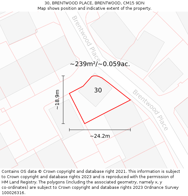 30, BRENTWOOD PLACE, BRENTWOOD, CM15 9DN: Plot and title map