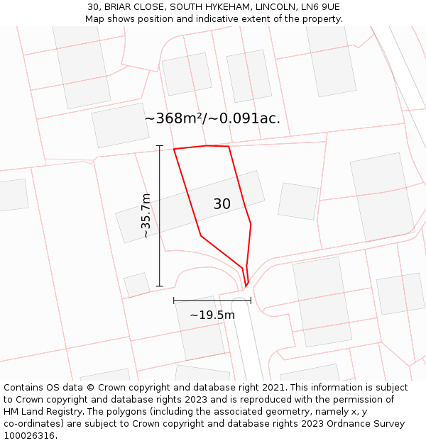 30, BRIAR CLOSE, SOUTH HYKEHAM, LINCOLN, LN6 9UE: Plot and title map
