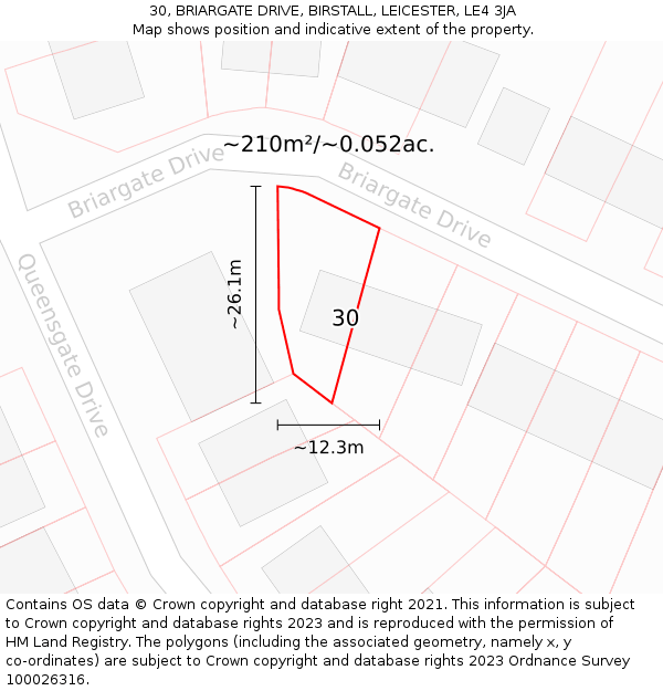 30, BRIARGATE DRIVE, BIRSTALL, LEICESTER, LE4 3JA: Plot and title map