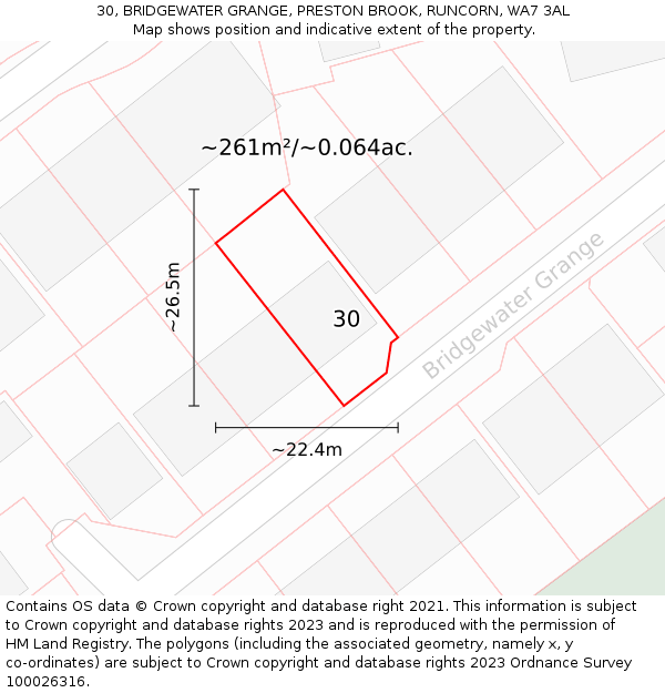 30, BRIDGEWATER GRANGE, PRESTON BROOK, RUNCORN, WA7 3AL: Plot and title map