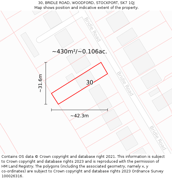 30, BRIDLE ROAD, WOODFORD, STOCKPORT, SK7 1QJ: Plot and title map