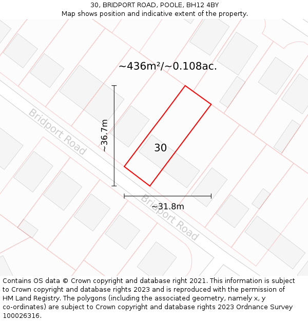 30, BRIDPORT ROAD, POOLE, BH12 4BY: Plot and title map