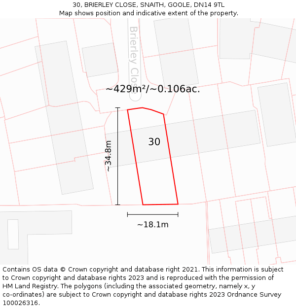 30, BRIERLEY CLOSE, SNAITH, GOOLE, DN14 9TL: Plot and title map