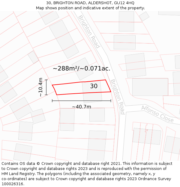 30, BRIGHTON ROAD, ALDERSHOT, GU12 4HQ: Plot and title map