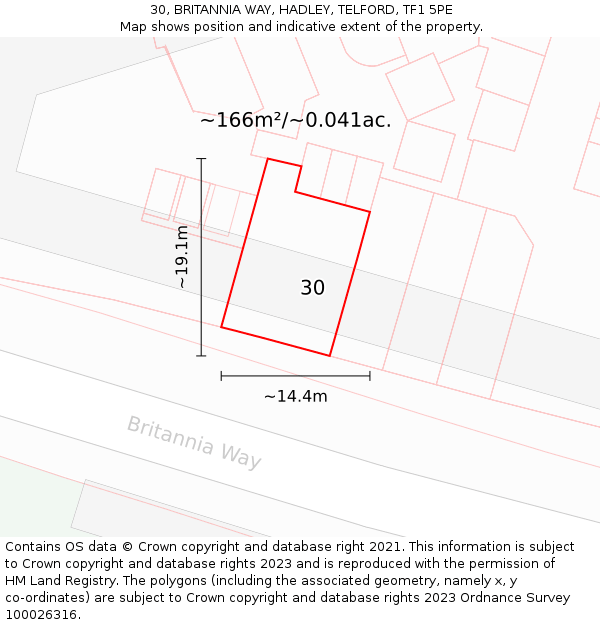 30, BRITANNIA WAY, HADLEY, TELFORD, TF1 5PE: Plot and title map