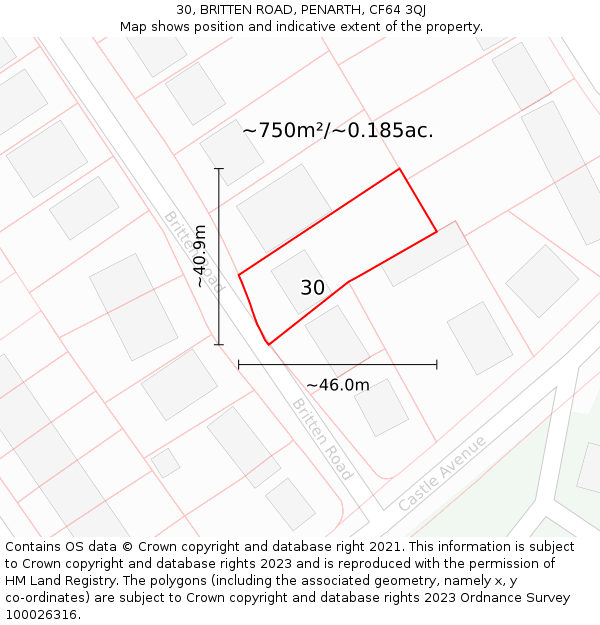 30, BRITTEN ROAD, PENARTH, CF64 3QJ: Plot and title map