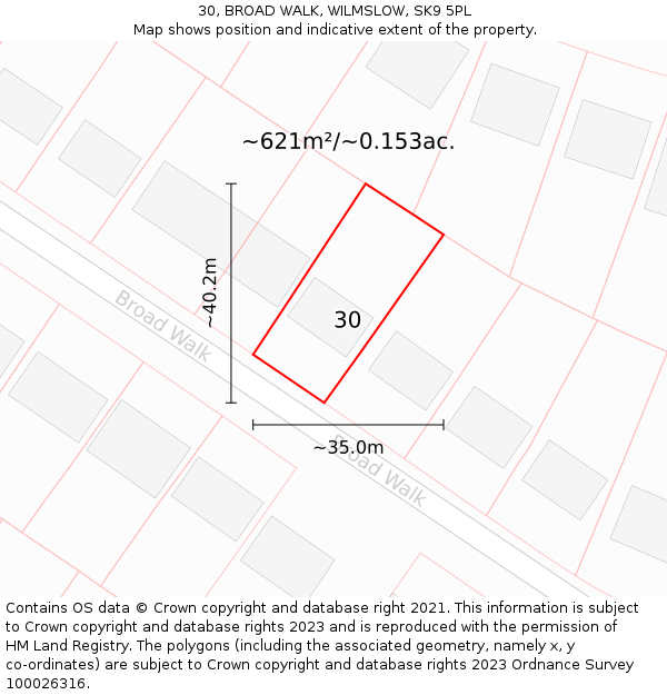 30, BROAD WALK, WILMSLOW, SK9 5PL: Plot and title map