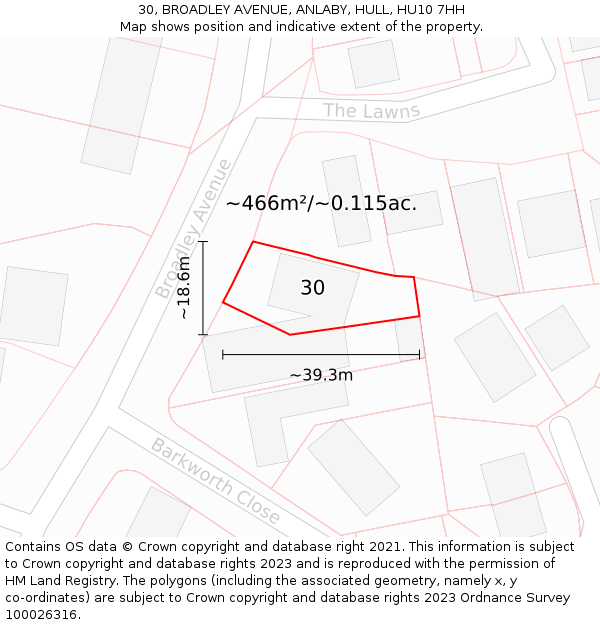 30, BROADLEY AVENUE, ANLABY, HULL, HU10 7HH: Plot and title map