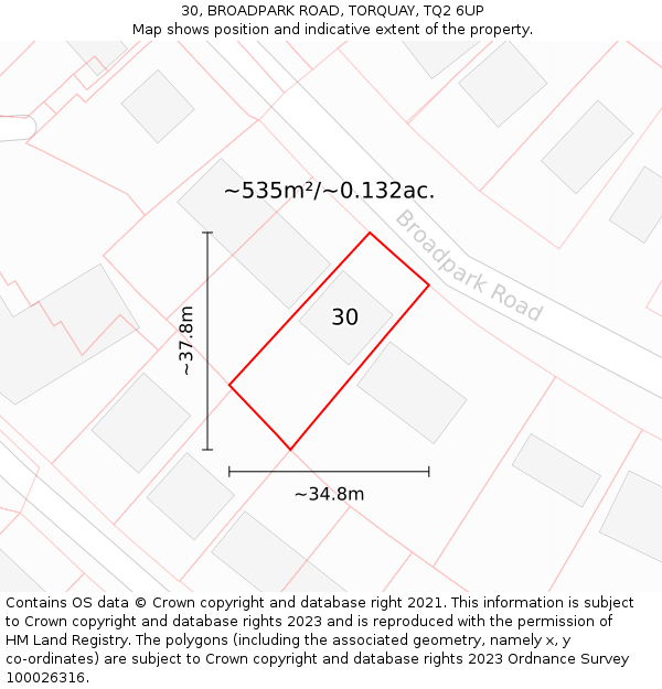 30, BROADPARK ROAD, TORQUAY, TQ2 6UP: Plot and title map