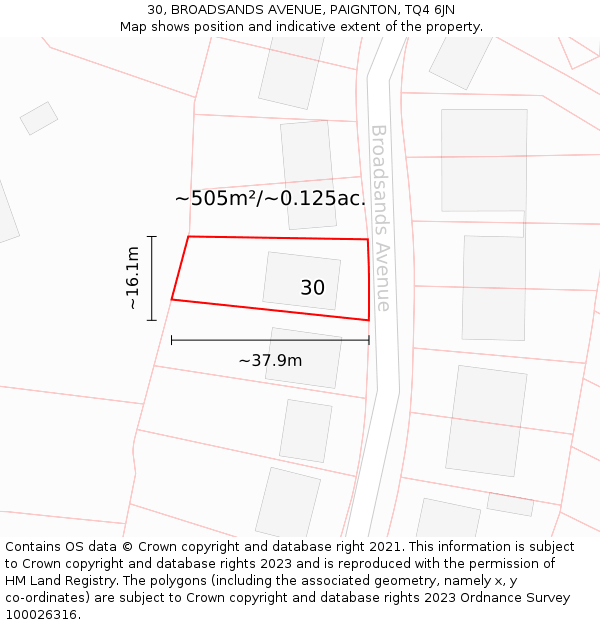 30, BROADSANDS AVENUE, PAIGNTON, TQ4 6JN: Plot and title map