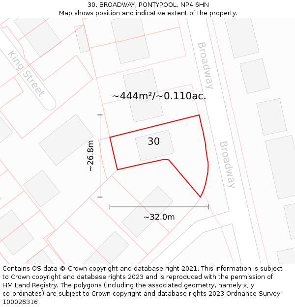 30, BROADWAY, PONTYPOOL, NP4 6HN: Plot and title map