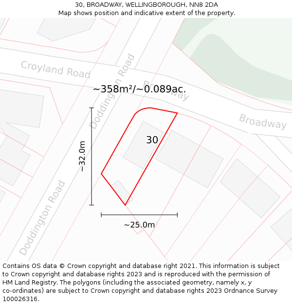 30, BROADWAY, WELLINGBOROUGH, NN8 2DA: Plot and title map