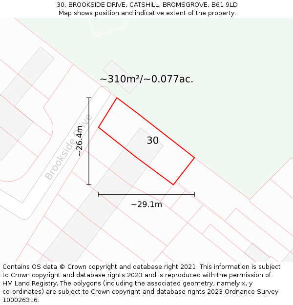 30, BROOKSIDE DRIVE, CATSHILL, BROMSGROVE, B61 9LD: Plot and title map