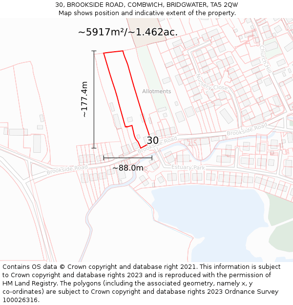 30, BROOKSIDE ROAD, COMBWICH, BRIDGWATER, TA5 2QW: Plot and title map