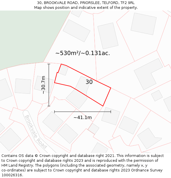 30, BROOKVALE ROAD, PRIORSLEE, TELFORD, TF2 9RL: Plot and title map