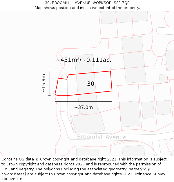 30, BROOMHILL AVENUE, WORKSOP, S81 7QP: Plot and title map