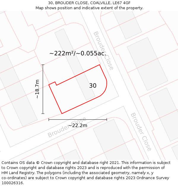 30, BROUDER CLOSE, COALVILLE, LE67 4GF: Plot and title map