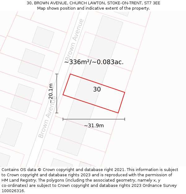 30, BROWN AVENUE, CHURCH LAWTON, STOKE-ON-TRENT, ST7 3EE: Plot and title map