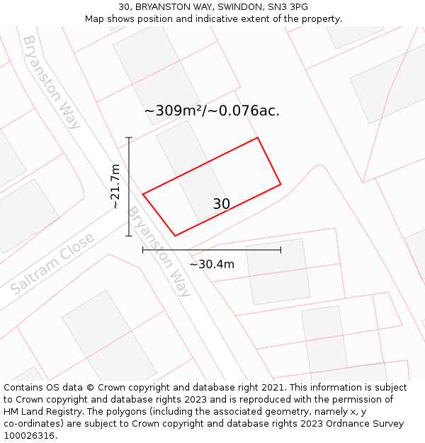 30, BRYANSTON WAY, SWINDON, SN3 3PG: Plot and title map