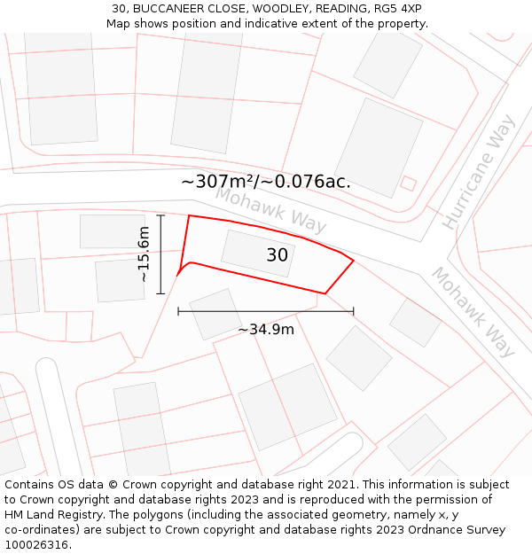 30, BUCCANEER CLOSE, WOODLEY, READING, RG5 4XP: Plot and title map