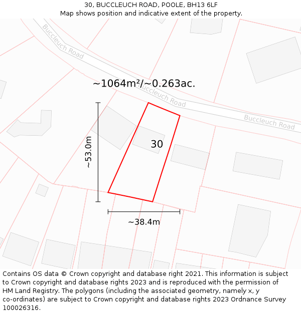 30, BUCCLEUCH ROAD, POOLE, BH13 6LF: Plot and title map