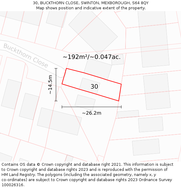 30, BUCKTHORN CLOSE, SWINTON, MEXBOROUGH, S64 8QY: Plot and title map