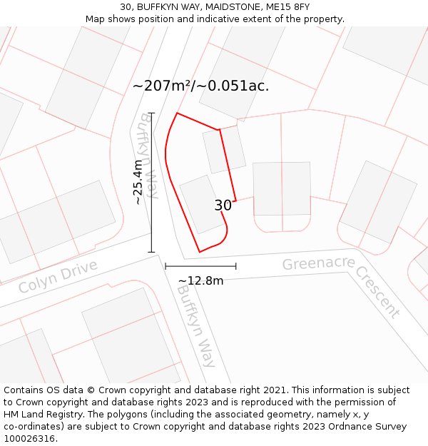 30, BUFFKYN WAY, MAIDSTONE, ME15 8FY: Plot and title map