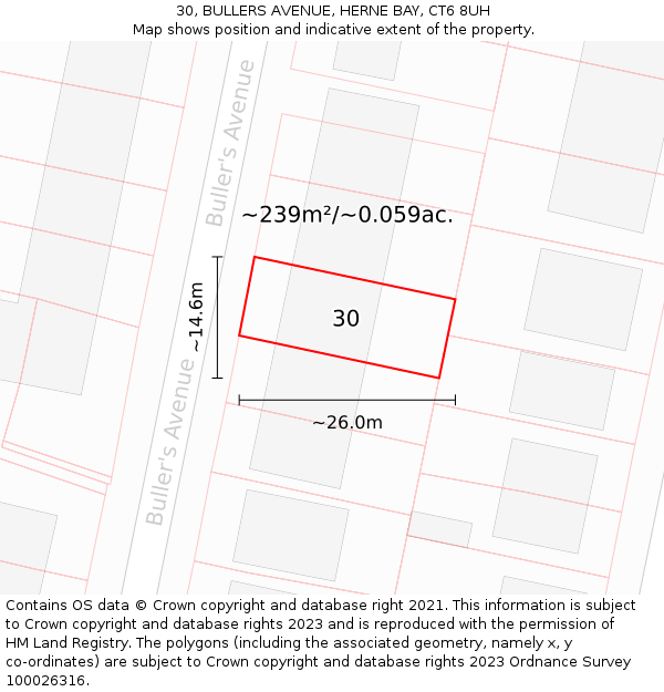 30, BULLERS AVENUE, HERNE BAY, CT6 8UH: Plot and title map