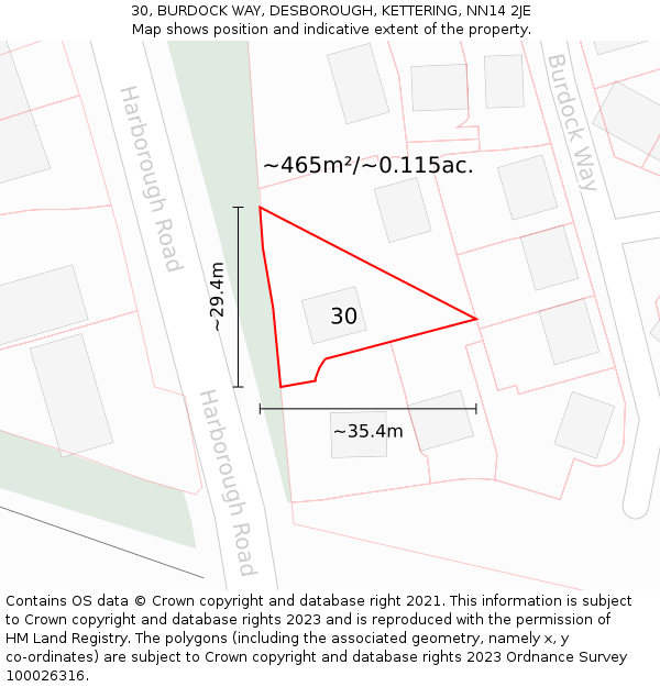 30, BURDOCK WAY, DESBOROUGH, KETTERING, NN14 2JE: Plot and title map
