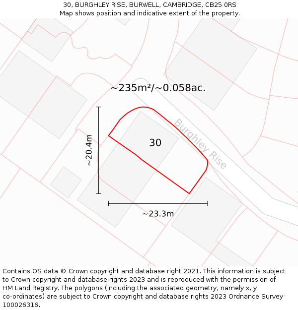 30, BURGHLEY RISE, BURWELL, CAMBRIDGE, CB25 0RS: Plot and title map